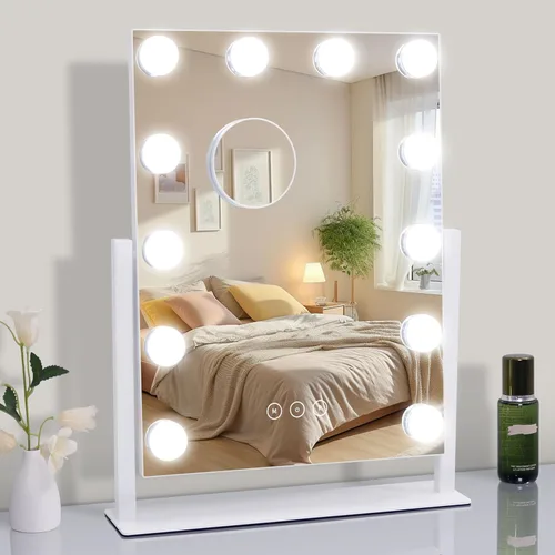 Miniatura 7 de Espejo de tocador con luces, espejo de maquillaje con luces con 9 bombillas LED regulables, 3 modos de iluminación de color desmontables, espejo
