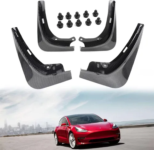 Miniatura 8 de Tesla Model 3 - Juego de 4 guardabarros sin perforación, protectores contra salpicaduras color negro, para Tesla Model 3 2017-2023 (fibra de carbono)