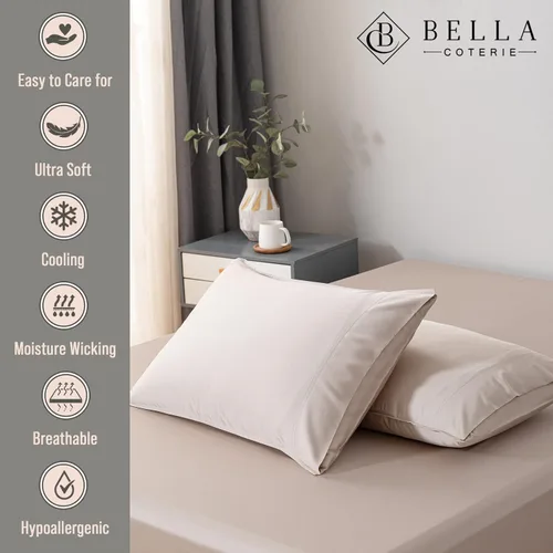 Miniatura 2 de Bella Coterie Juego de fundas de almohada de bambú de lujo tamaño King 100% viscosa de bambú cultivada orgánicamente Ultra suave Dune