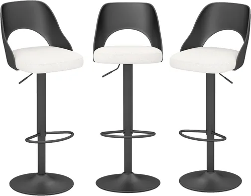 Miniatura 29 de HENGJIANYI Taburete de bar giratorio ajustable en altura con respaldo hueco, silla tapizada con base de metal negro, asiento negro