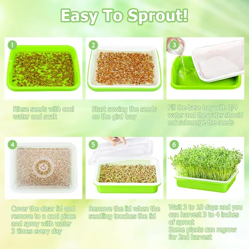 Miniatura 5 de Legigo Paquete de 2 Bandejas Germinadoras de Semillas con Tapas - Bandeja de Germinación de Cultivo Sin Suelo, Bandejas de Cultivo de Microvegetales