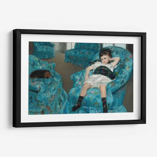 Canvas Lab | Little Girl in a Blue Armchair by Mary Cassatt | 11 x 7 in | Fine Art Framed Print, Frame Color: Black, With Mat | Classical art,