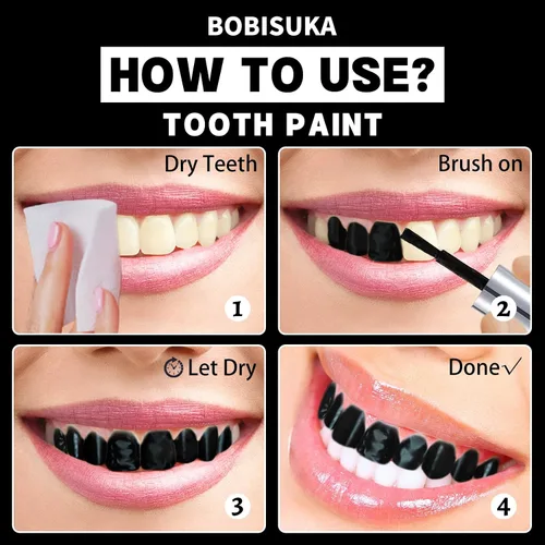 Miniatura 3 de BOBISUKA Pintura de Dientes Negra, Solución Profesional de Maquillaje para Ennegrecimiento de Dientes - Segura, de Secado Rápido y Realista, Negro