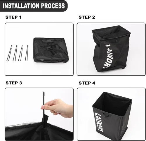 Miniatura 5 de Surblue Cesta para la ropa sucia delgada con ruedas, cesta plegable para la ropa sucia con asa, contenedores de almacenamiento en las esquinas