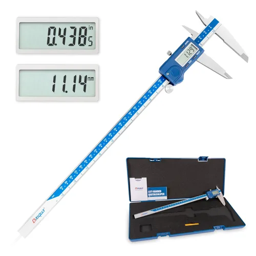 Dasqua - Calibrador digital para zurdos de 0-12"/0-300mm, de acero inoxidable con pantalla LCD grande, lectura dual en/mm, precisión de
