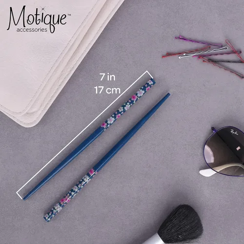 Miniatura 3 de 2 juegos de palillos de madera con flores pequeñas - azul y azul marino