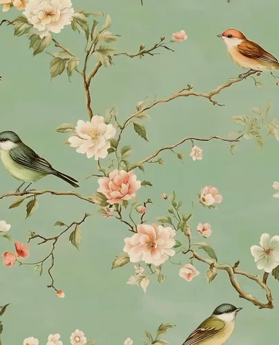 Miniatura 23 de Papel pintado verde floral Laatse de despegar y pegar, papel pintado de pájaros 17.5" x 78.7", papel de contacto floral vintage, impermeable