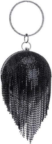 Miniatura 8 de Bolso de mano redondo para mujer, deslumbrante borla de diamantes de imitación, bolso de noche con asa de anillo, bolso de noche para mujer, bola