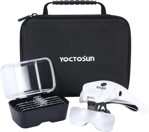 Miniatura 11 de YOCTOSUN - Gafas de aumento con 4 luces LED, 5 lentes, estuche de almacenamiento para la cabeza, lupa iluminada manos libres para manualidades, Azul
