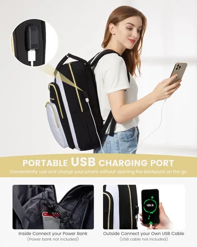Miniatura 4 de LOVEVOOK Mochila para laptop para mujer, ligera, casual, portátil de 15.6 pulgadas, puerto USB, tela Oxford, correas ergonómicas para el hombro, 18