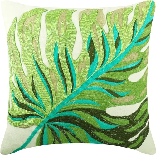Miniatura 29 de The HomeCentric Fundas de almohada decorativas con bordes de 12 x 12 pulgadas Funda de cojín de seda de arte moderno Fundas de almohada verdes