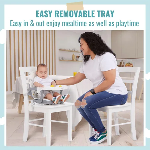 Miniatura 6 de Dream On Me Munch N Go - Asiento elevador para bebés de 6 a 36 meses, alimentación 3 en 1, asiento de piso y mesa, 4 alturas ajustables, diseño Gris
