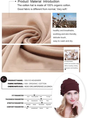 Miniatura 4 de osvyo Gorro de algodón con turbantes de quimioterapia para mujeres, con cáncer y pérdida de cabello