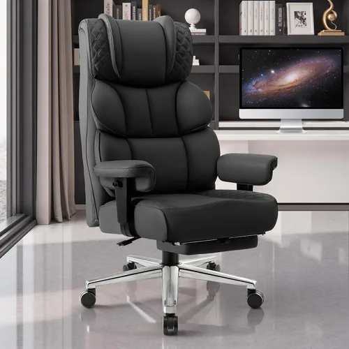Miniatura 12 de BestGlory Silla de escritorio de oficina, silla grande y alta de cuero para juegos con reposapiés, amplia, ergonómica, cómoda, silla ejecutiva