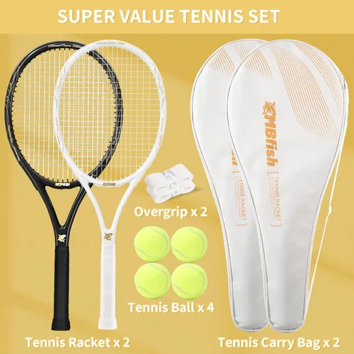 Miniatura 4 de Raquetas de tenis – Juego de raquetas de tenis de 27 pulgadas para principiantes, incluye 4 pelotas de tenis, 2 overgrips y 2 bolsas de tenis