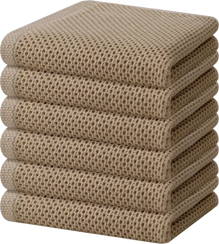 Miniatura 191 de Homaxy Paños de cocina de 100% algodón con tejido de gofre, ultra suaves, absorbentes, de secado rápido, 12 x 12 pulgadas, paquete de 6, amarillo