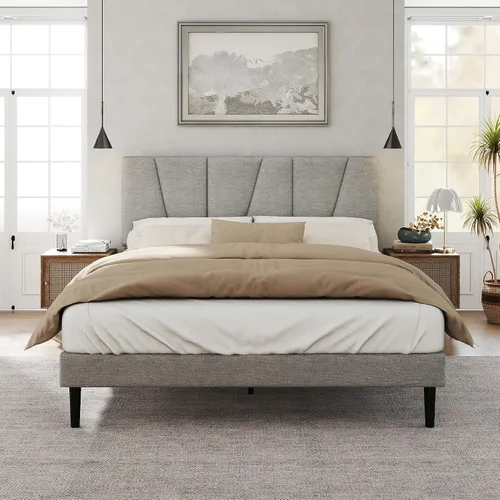 Miniatura 11 de HAOARA Marco de cama tamaño completo con cabecera tapizada en tela, cama plataforma con soporte de listones de madera, base de colchón completa