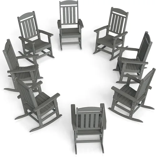 Miniatura 23 de FOOWIN Juego de sillas mecedoras de patio de 2 piezas, mecedora de porche con respaldo alto de HDPE, mecedora de porche de madera de polietileno