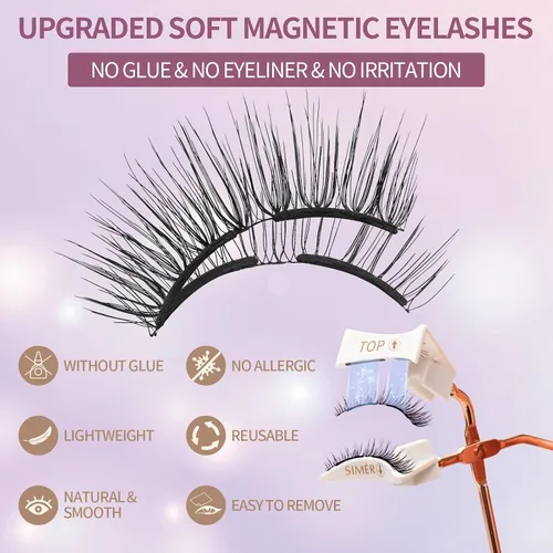 Miniatura 2 de SIMER Pestañas magnéticas duales, suaves de 0.315 a 0.511 pulgadas, pestañas postizas esponjosas, aspecto natural, 4D, extensión de pestañas de ojo