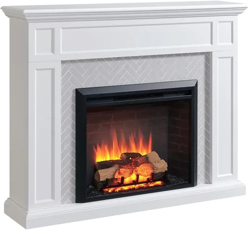 Miniatura 2 de LegendFlame® Hailey - Chimenea eléctrica con mantel envolvente de 55 pulgadas e inserto Carl de 28 pulgadas, color blanco crema con acabado