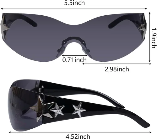 Miniatura 2 de Nydotd Lentes de sol Y2K sin montura envolventes para mujeres y hombres, sin marco, gafas de sol de moda de los años 2000 Marco negro / Lente negro