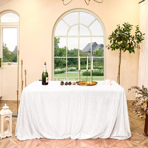 Miniatura 111 de Manteles redondos de lentejuelas negros para fiestas, de 121,9 cm, mantel redondo de purpurina ajustado, pequeño, lindo y dulce, para boda