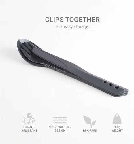 Miniatura 2 de Lifeventure Juego de vajilla Ellipse de plástico de 4 piezas: cuchillo/tenedor/cuchara, plato, tazón, taza para camping, viajes y exteriores Grafito