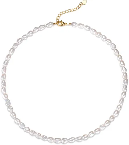 AllenCOCO Gargantilla de perlas barrocas cadena corta pequeña ajustable hecha a mano joyería vintage para mujer No es una piedra preciosa