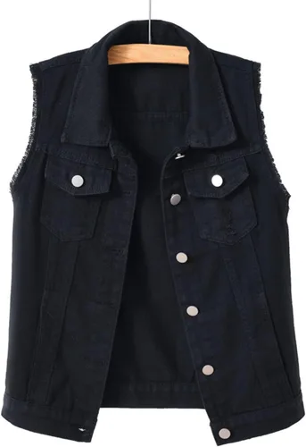Miniatura 3 de Locachy Chaleco de mezclilla casual para mujer, ajustado, sin mangas, rasgados