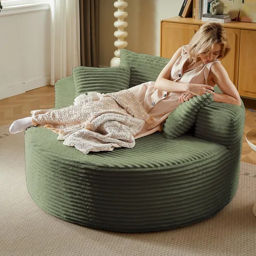 Miniatura 13 de Silla redonda de gran tamaño de 55 pulgadas, tumbona para interiores, silla circular grande sin hueso con pana de felpa, no requiere montaje, sofá