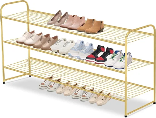 Miniatura 12 de AOODA Zapatero largo de 2 niveles para armario, organizador de almacenamiento de zapatos apilable de metal para entrada, dormitorio, piso, 18 pares