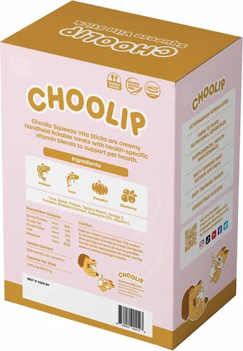 Miniatura 9 de Choolip Squeeze Vita Stick - Golosinas para lamer para gatos y perros, 49 unidades de atún y abadejo con calabaza, arándano y omega-3, caja con 7