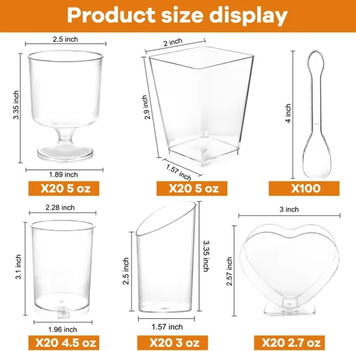 Miniatura 2 de 100 Pack Plastic Dessert Cups with Spoons, 5 oz Clear Small Mini Dessert Cups with Spoons, Dessert Shooter Cups for Party, Plastic Parfait Cup