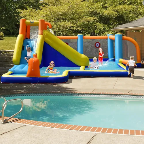 Miniatura 5 de BOUNTECH Tobogán acuático inflable, parque acuático para niños, castillo de salto de fútbol acuático con cañones dobles, piscina de salpicaduras