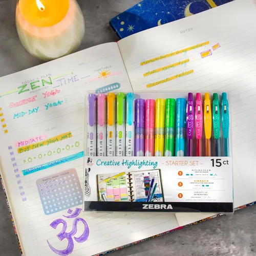 Miniatura 3 de Zebra Pen Creative Highlighting Starter Set, incluye 10 resaltadores y 5 bolígrafos de gel retráctiles Sarasa Clip, colores de tinta surtidos