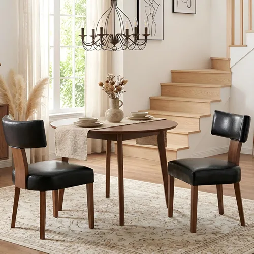 Miniatura 39 de HNY Juego de 6 sillas de comedor de ratán de estilo de mediados de siglo, silla de acento tapizada en lino de estilo granja con respaldo curvo