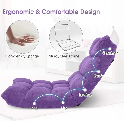 Miniatura 6 de Giantex Silla de suelo con soporte de espalda, 14 posiciones ajustables, cama plegable acolchada, sofá reclinable, sillas de suelo plegables