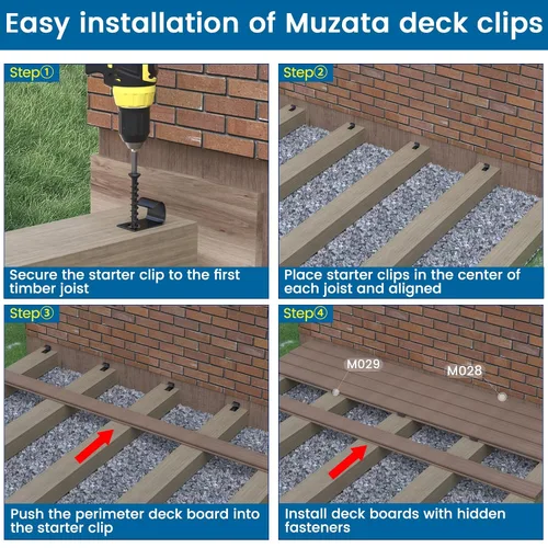 Miniatura 5 de Muzata 200 piezas de sujetadores ocultos de cubierta para tableros compuestos de cubierta universal clips ocultos de polipropileno con tornillos