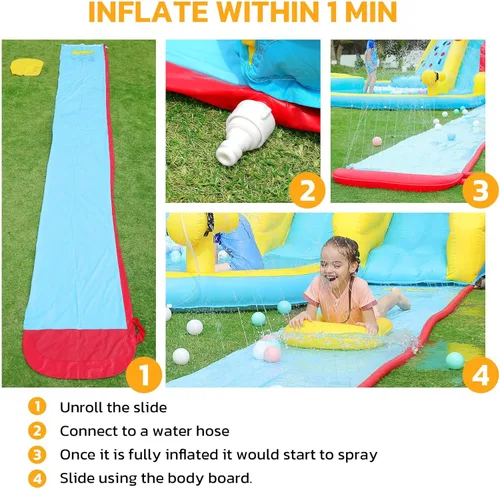 Miniatura 2 de ELEMARA Tobogán acuático inflable para patio trasero, sistema avanzado de rociadores de 19.1 pies para piscina y bodyboard de 24.8 pulgadas, parque