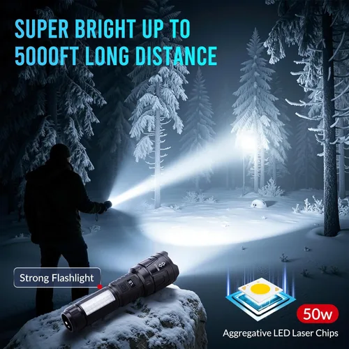Miniatura 2 de Linterna recargable de alto lúmenes, 2 paquetes, 1,500,000 L, linternas LED con zoom de alta potencia, luz táctica súper brillante con 6 modos, luz
