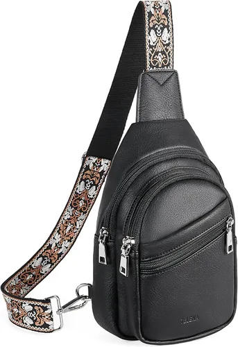 Miniatura 28 de Telena Bolso bandolera para mujer, bolso cruzado para mujer, cangurera de cuero vegano con correa ajustable