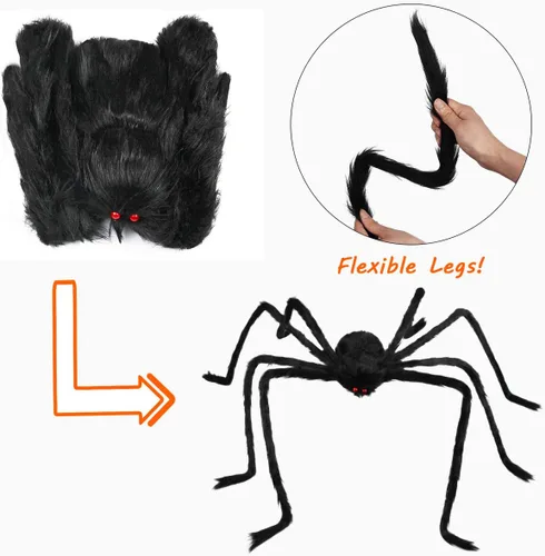 Miniatura 3 de Araña gigante de Halloween de 6.6 pies, decoración de Libay para exteriores, araña peluda grande, araña peluda aterradora, decoración espeluznante