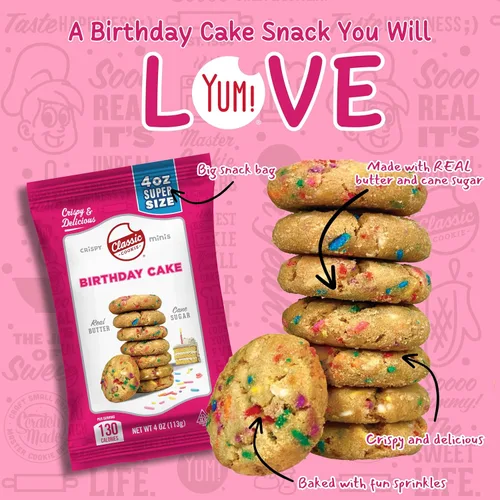 Miniatura 3 de Classic Cookie, Mini galletas crujientes, pastel de cumpleaños, bolsas de 4 onzas, 24 bolsas