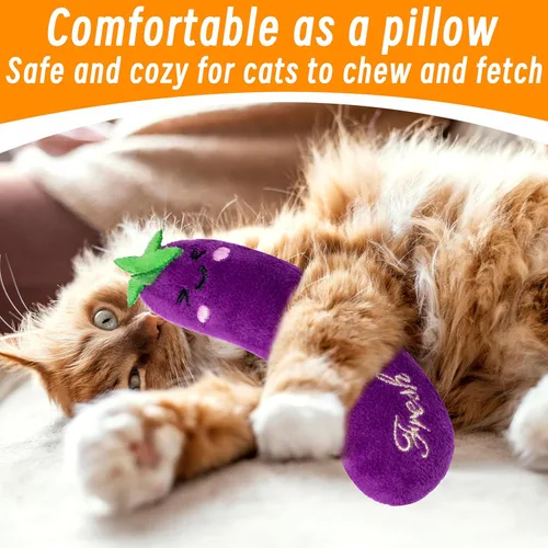 Miniatura 6 de Seyezo Juguetes de hierba gatera para gatos de interior, paquete de 5 juguetes para gatos, juguetes esponjosos de hierba gatera para masticar
