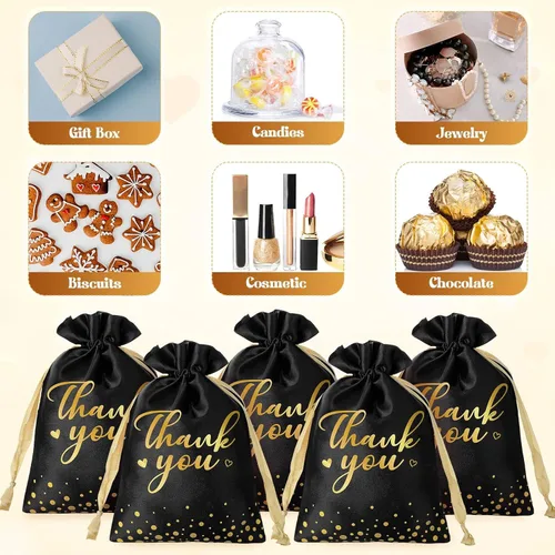 Miniatura 4 de Sweetude 100 bolsas de regalo negras de satén de agradecimiento de 4 x 6 pulgadas, pequeñas bolsas de joyería con cordón para el día de la madre