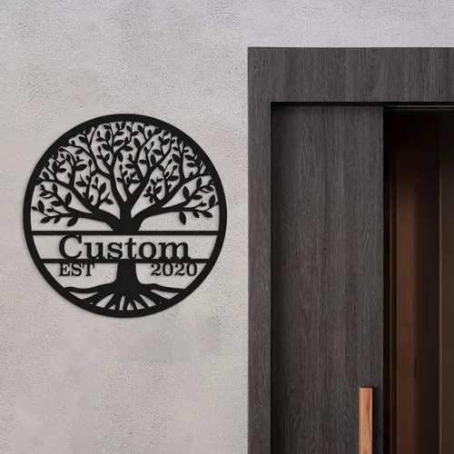Miniatura 4 de Letreros metálicos personalizados con nombre del árbol de la vida, negro, 15.75 x 11.81 pulgadas, personalizados, montaje en pared, hierro, de 12 a