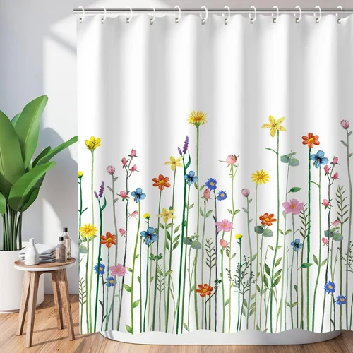 LIVILAN Cortina de ducha floral para baño, cortinas de ducha decorativas con flores silvestres, 72 pulgadas de ancho x 72 pulgadas de alto