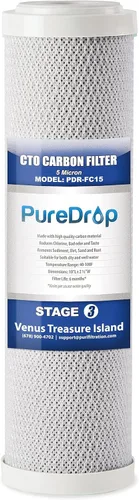 PureDrop PDR-FC15 Cartucho de repuesto de filtro de agua de bloque de carbono, 2.5 "x10", 5 micrones para sistema de ósmosis inversa universal