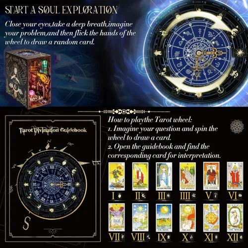 Miniatura 3 de Kit de Rincón de Libros DIY, Rompecabezas de Madera 3D Booknook, Estantería en Miniatura, Casa de Muñecas, Prueba de Adivinación de Tarot, con Luz