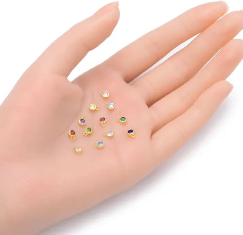 Miniatura 3 de Adabele Auténtico colgante de plata de ley chapada en oro amarillo de 18 quilates con circonia cúbica redonda pequeña de 4 mm y 6 mm, engastada
